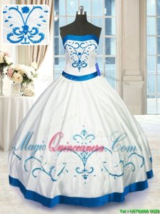 White Strapless Lace Up Beading and Embroidery Sweet 16 Dresses Sleeveless