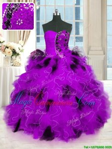 Purple Sleeveless Beading and Ruffles Floor Length Sweet 16 Dress
