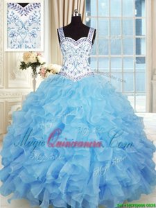 Ball Gowns Ball Gown Prom Dress Baby Blue Sweetheart Organza Sleeveless Floor Length Lace Up