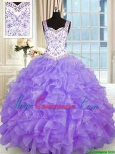 Shining Sleeveless Lace Up Floor Length Beading and Appliques and Ruffles Vestidos de Quinceanera