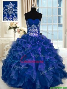 Ball Gowns Quinceanera Dress Navy Blue Sweetheart Organza Sleeveless Floor Length Lace Up