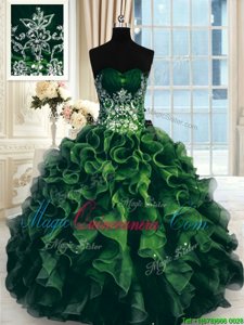 Multi-color Ball Gowns Organza Sweetheart Sleeveless Beading and Ruffles Floor Length Lace Up Quinceanera Dress