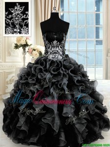 Fine Sweetheart Sleeveless Organza 15 Quinceanera Dress Beading and Ruffles Lace Up