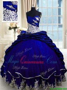 Royal Blue Lace Up Sweet 16 Quinceanera Dress Beading and Appliques and Pick Ups Sleeveless Brush Train