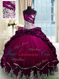 Fuchsia Ball Gowns Beading and Appliques and Pick Ups Sweet 16 Dress Lace Up Taffeta Sleeveless