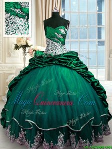 Superior Dark Green Sweetheart Neckline Beading and Appliques and Pick Ups Quinceanera Gown Sleeveless Lace Up