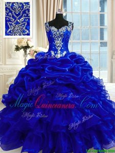 High Class Royal Blue Straps Lace Up Beading and Ruffles and Pick Ups 15th Birthday Dress Sleeveless