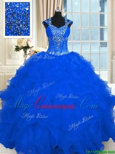Suitable Cap Sleeves Beading and Ruffles Lace Up Quinceanera Dress