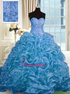 Blue Sweetheart Neckline Beading and Pick Ups 15 Quinceanera Dress Sleeveless Lace Up