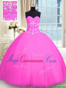 Fantastic Floor Length Lace Up Vestidos de Quinceanera Pink and In for Military Ball and Sweet 16 and Quinceanera with Appliques