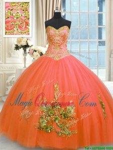 Sweetheart Sleeveless Tulle Quinceanera Dress Beading and Appliques and Embroidery Lace Up
