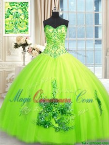 High End Ball Gowns Quinceanera Gowns Yellow Green Sweetheart Tulle Sleeveless Floor Length Lace Up