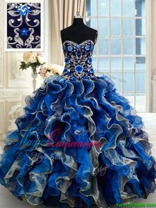 Fantastic Multi-color Ball Gowns Beading and Ruffles Sweet 16 Dress Lace Up Organza Sleeveless Floor Length