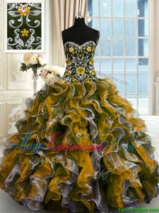 Smart Sleeveless Organza Floor Length Lace Up Ball Gown Prom Dress in Multi-color for with Beading and Ruffles