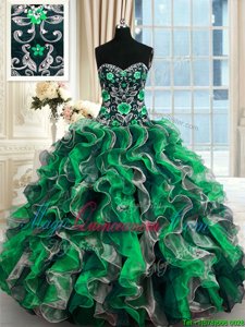 Colorful Multi-color Ball Gowns Sweetheart Sleeveless Organza Floor Length Lace Up Beading and Ruffles Vestidos de Quinceanera