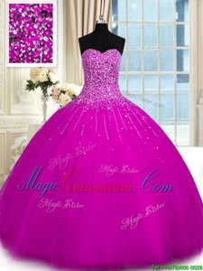 Gorgeous Floor Length Fuchsia 15th Birthday Dress Sweetheart Sleeveless Lace Up