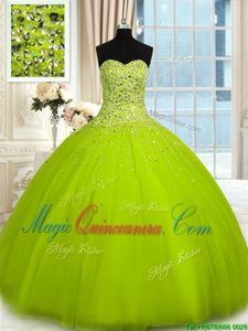 Olive Green Sweetheart Lace Up Beading Quinceanera Gowns Sleeveless
