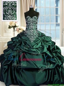Dark Green Sleeveless Beading and Embroidery and Pick Ups Floor Length Sweet 16 Quinceanera Dress