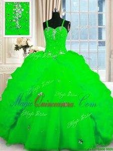 Beading and Pick Ups Ball Gown Prom Dress Lace Up Sleeveless Floor Length