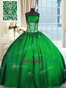 Custom Designed Floor Length Lace Up Sweet 16 Quinceanera Dress for Military Ball and Sweet 16 and Quinceanera with Beading and Appliques and Ruching