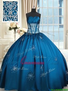 Taffeta Sleeveless Floor Length Quinceanera Dresses and Beading and Appliques and Ruching