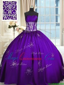 Purple Sleeveless Taffeta Lace Up Vestidos de Quinceanera for Military Ball and Sweet 16