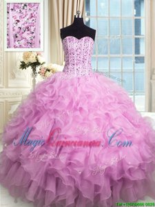 Enchanting Sequins Sweetheart Sleeveless Lace Up Quinceanera Dresses Lilac Organza