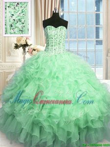 Sweetheart Sleeveless Organza Sweet 16 Quinceanera Dress Beading and Ruffles and Sequins Lace Up