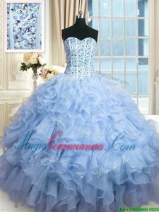 Vintage Sequins Ball Gowns Quinceanera Dress Lavender Sweetheart Organza Sleeveless Floor Length Lace Up