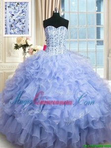 Sweetheart Sleeveless Lace Up Quinceanera Gown Lavender Organza