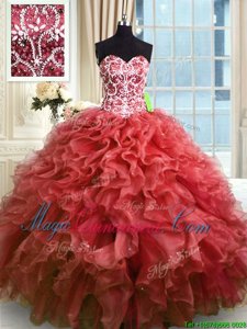 Decent Wine Red Sweetheart Lace Up Beading and Ruffles Quinceanera Dresses Sleeveless