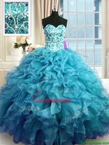 Organza Sleeveless Floor Length Vestidos de Quinceanera and Beading and Ruffles