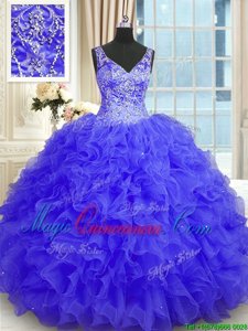 Superior Sleeveless Zipper Floor Length Beading and Ruffles 15 Quinceanera Dress