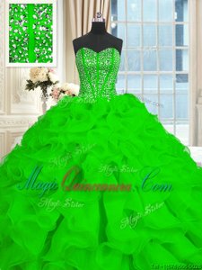 Simple Sleeveless Brush Train Lace Up With Train Beading and Ruffles Sweet 16 Dress