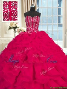 Fuchsia Quinceanera Gowns Sweetheart Sleeveless Brush Train Lace Up