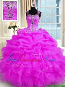 Dramatic Floor Length Ball Gowns Sleeveless Fuchsia Sweet 16 Dresses Zipper