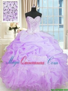 Beading and Ruffles Vestidos de Quinceanera Lavender Lace Up Sleeveless Floor Length