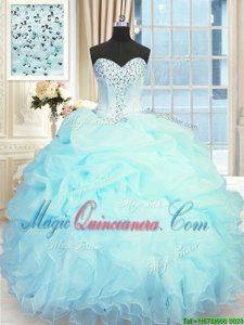 Light Blue Lace Up Quinceanera Gowns Beading and Ruffles and Pick Ups Sleeveless Floor Length
