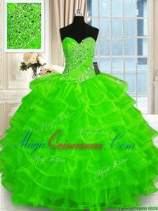 Ruffled Sleeveless Organza Lace Up 15th Birthday Dress for Military Ball and Sweet 16 and Quinceanera