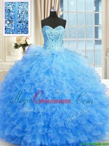 Excellent Floor Length Baby Blue Quinceanera Dresses Tulle Sleeveless Beading and Ruffles