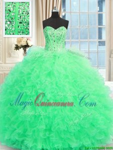 Sweetheart Sleeveless Quinceanera Gown Floor Length Beading and Ruffles Apple Green Tulle