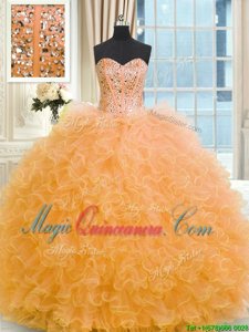 Strapless Sleeveless Tulle Sweet 16 Dress Beading and Ruffles Lace Up