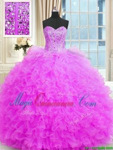 Strapless Sleeveless Sweet 16 Dresses Floor Length Beading and Ruffles Lilac Tulle