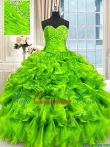 Floor Length Quinceanera Dresses Organza Sleeveless Beading and Ruffles and Ruching