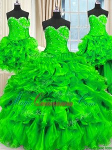 Four Piece Quinceanera Dresses Military Ball and Sweet 16 and Quinceanera and For with Beading and Ruffles and Ruching Sweetheart Sleeveless Lace Up