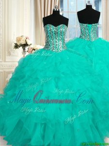 Fantastic Sleeveless Beading and Ruffles Lace Up Sweet 16 Dress