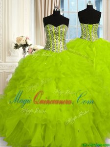 Ball Gowns Sweet 16 Quinceanera Dress Yellow Green Sweetheart Organza Sleeveless Floor Length Lace Up