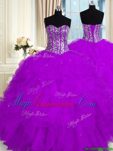 Exceptional Floor Length Purple Ball Gown Prom Dress Sweetheart Sleeveless Lace Up