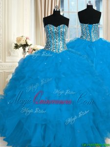 Fantastic Organza Sleeveless Floor Length Quince Ball Gowns and Beading and Ruffles