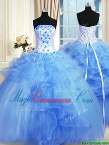 Gorgeous Pick Ups Floor Length Ball Gowns Sleeveless Blue Sweet 16 Dress Lace Up